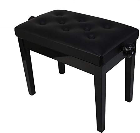 Premium Leder-Klavierbank, höhenverstellbar, verdickter Holz-Klavierhocker mit gepolstertem Sitz, elektronischer Klavierhocker für 1 Person, Schwarz