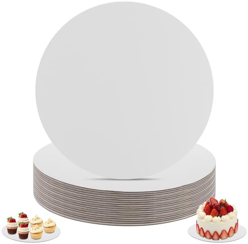 SHUESS 20 x Cake Board 25 cm Redondo 2 mm de grosor – Platos para tartas de cartón blanco redondo de cartón – Resistente al desgarro y reutilizable – Bandeja para tartas para bodas, cumpleaños o