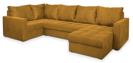 Masseno Ecksofa LORIVO L-S mit Schlaffunktion U-Form, Sofa mit Bettkasten, Wohnzimmersofa, Couch, Soffa, Bettsofa, Couchgarnitur- Gelb, Kronos 01