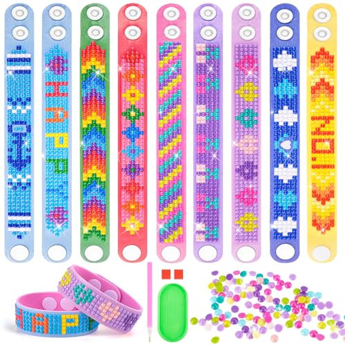 HGRGHH 9 Stück Diamond Painting Kinder Armbänder, Geschenk Mädchen 6 7 8 9 10 Jahre, Diamant Kunst Armband Set, Armbänder Selber Machen Einhorn, DIY Diamond Painting Bastelset Kinder ab 6 Jahr(B)