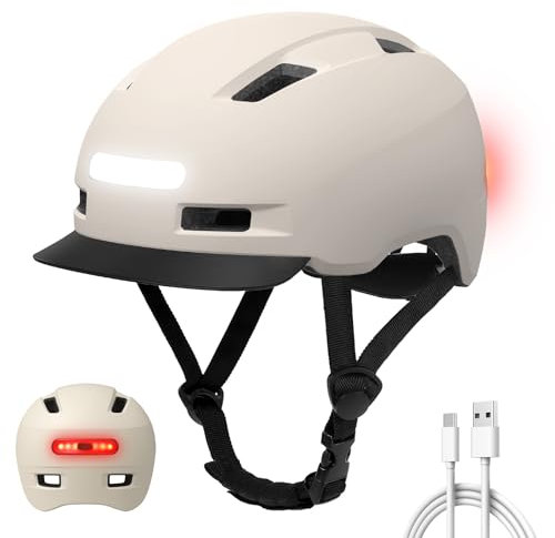 Shinmax Casque Velo Homme Femme, Casque vélo Femme avec 5 Modes lumière, USB Casque de vélo avec visière, Casque Trottinette Electrique Adulte, pour Les navetteurs urbains