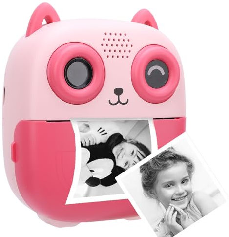 Sofortbildkamera, 2,4 Zoll Bildschirm 48MP 1080P 6X Digitalzoom Dual Digitalkamera mit Fotopapier, Musik Spiel Spiel, HD Kompaktkamera Kinder Spaß für Geburtstag (PINK)
