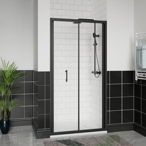 Aquariss 900x800mm Black Bifold Shower Door Enclosure with 900mm Self Clean Reversible Folding Shower Screen Cubicle + White SMC Anti Slip Shower Tray and 90mm Waste