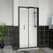 Aquariss 900x800mm Black Bifold Shower Door Enclosure with 900mm Self Clean Reversible Folding Shower Screen Cubicle + White SMC Anti Slip Shower Tray and 90mm Waste
