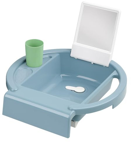 Rotho Babydesign Kiddy Wash Lavabo pour enfants, À fixer sur le bord de la baignoire, 38,7 x 38,2 x 10 cm, 20034 0314 01 Misty Bleu