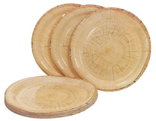 VALICLUD 16pièces Lot De Assiettes Carton Jetables à Motif Grain De Bois Vaisselle Fête Style Ferme Pour Mariages Piques- Et Anniversaires Extérieur