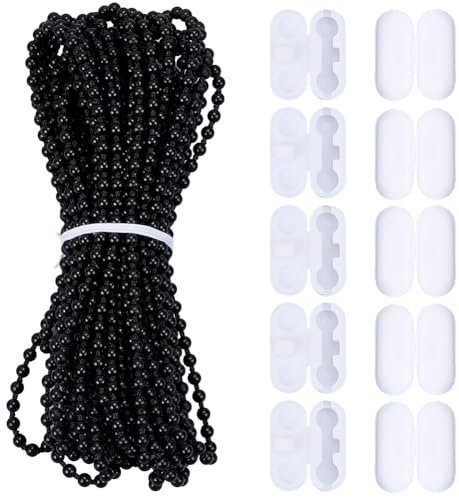 SOFPLATE 10M/10.94 Yards 4.5mm Curtain Chain Beads Blind Bead Connector Plastic Black Small Roller Pull Strings Cord Extension Accessories for Replacement Repair Curtains Light Fan Roller Blind Shades