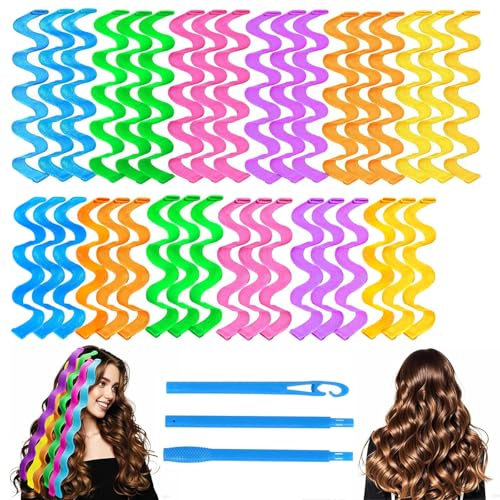 36 Stück Lockenwickler für Lang Haar, Lockenwickler Spiral Locken Styling Kit Keine Hitze Haar Lockenwickler Wellen Stile mit 2 Stück Styling Haken für alle Haarlängen