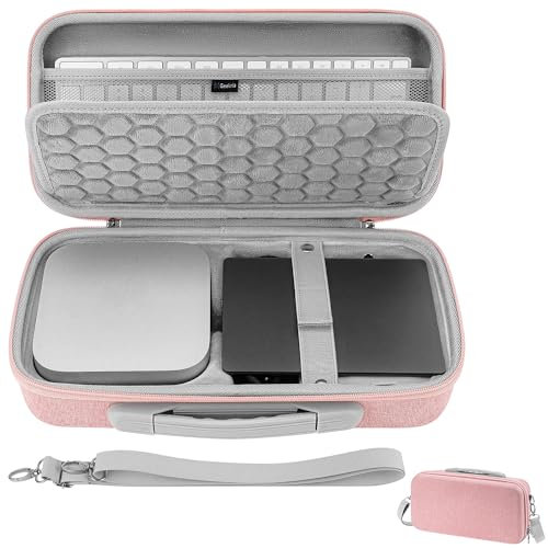 GEEKRIA Desktop Computer Hard Travel Case, Compatible with Apple 2024 Mac mini M4 / Mini M4 Pro, Fit for Magic Keyboard, Mouse, Trackpad and Accessories (Pink)