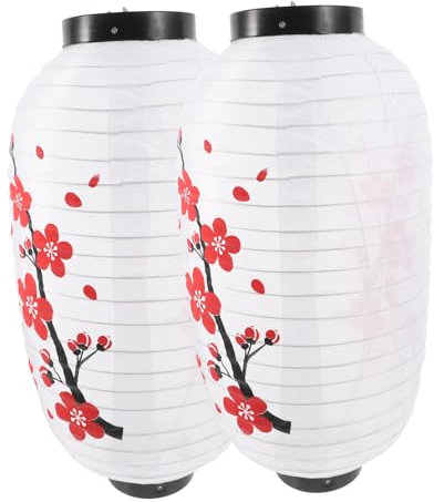 ULTECHNOVO 2 Linternas Hefeng De Estilo Japonés Festivas Tradicionales De Papel con Flores De Ciruelo Y Decoraciones Chinas De Seda Blanca