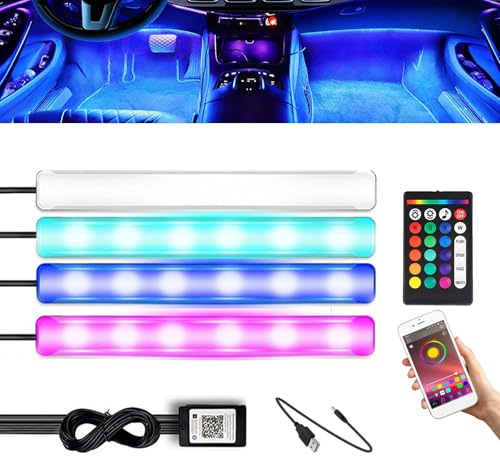4 Stück LED Innenbeleuchtung Auto, 2 * 1,7m + 2 * 1,2m LED Ambientebeleuchtung mit APP Steuerung & Fernbedienung, Musikmodus, USB-Innenraumbeleuchtung, Auto Zubehör Innenraum, 5V [Energieklasse G]