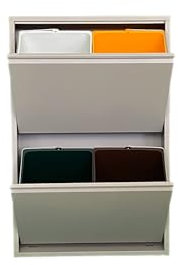 G. Design | Pattumiera per Raccolta Differenziata 2 Scomparti, Mobile Salvaspazio in Metallo, 4 Secchi, Già Montata, Interni/Esterni (Tortora)