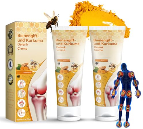 2 Stück Kurkuma Bienengiftsalbe, Bee Venom Creme für Nacken, Taille, Rücken | Massagecreme mit Bienengift und Turimeric, Pflegt Hände Sowie Füße, Spendet Feuchtigkeit, Schmerzlinderung Relief Bee-cream
