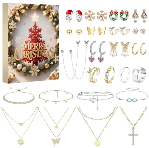 Weihnachts-Countdown Kalender, Weihnachtsschmuck 25-Tage, Ringe Anhänger Armband Charms Ohrringe Für Weihnachten Thanksgiving Halloween Ostern Valentinstag
