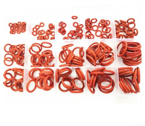 Gdfnmogo Kit de joint torique en silicone, 225 pièces en 15 tailles, rouge, joints en caoutchouc imperméables pour hydraulique et pneumatique, plage de température de -30 ℃ à 200 ℃