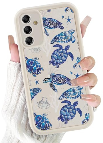 Kivlclri Cover per Samsung Galaxy A25 5G 6,5, Cellulare Bianco Silicone Morbido Custodia per telefono Aesthetic Blu Tartaruga Motivo Disegno Protezione Fotocamera Antiurto Case per Ragazze Donne
