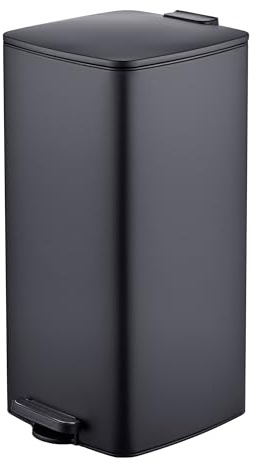 Relaxdays Mülleimer Küche, 30 Liter, Absenkautomatik, schwarz | entnehmbarer Inneneimer, mattes Metall, eckiger Treteimer