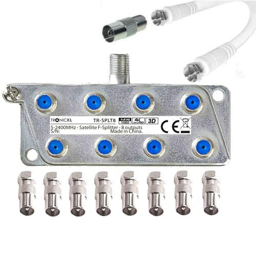 TronicXL 8-Fach 4K IEC Verteiler Antennenverteiler TV Kabel Adapter Kabelfernsehen 8er DVBC zb für Unitymedia Vodafone Netcologne SAT Splitter hd tauglich digital Unicable Verteilerdose 8fach BK CATV
