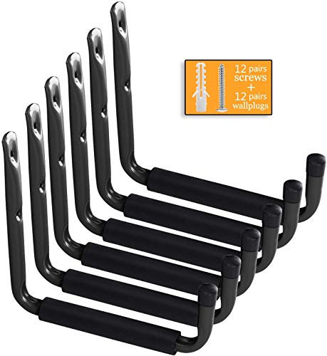 Ganci Bicicletta Muro, Gancio per Bici da Garage Parete - Giganti Ganci di Metallo per Bici da Muro Gancio Universali, Ganci Appendi Bici Ganci alla Scala con Vite, Ganci Supporto 6 Pcs Larghezza 29cm
