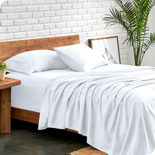 Bare Home Bed Sheet Set Double Size - Premium 1800 Ultra-Soft Hydro-Brushed Microfibre Sheets - Deep Pocket - 4 Piece Set - Fitted Sheet, Flat Sheet, and 2 Pillowcases (Double, White)