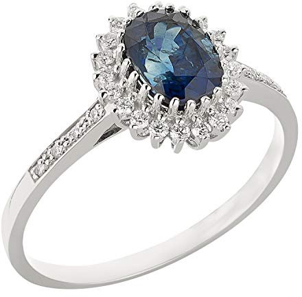 Ardeo Aurum Damenring aus 375 Gold Weißgold mit 0,24 ct Diamanten Brillant 1,6 ct blauer Saphir oval 8x6 mm Edelstein Verlobungsring Gr. 58
