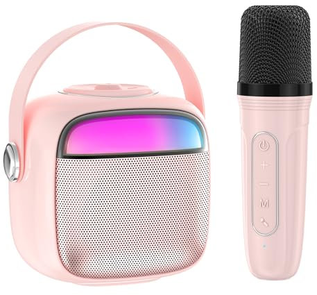 PTHTECHUS Máquina de Karaoke para niños, Juego de micrófono, Altavoz Bluetooth portátil, micrófono, máquinas de Karaoke para Cargar Juguetes electrónicos Rosa