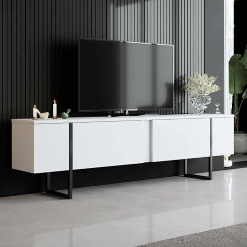 Dmora - Mobile porta TV Centaurus, Credenza da soggiorno, Armadio basso per TV, Base parete attrezzata, 180x30h50 cm, Bianco e Nero