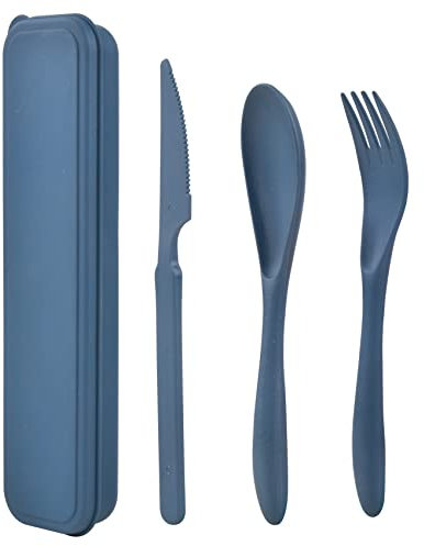 Noewmub Plastik Besteck Mehrweg Set, 1 Set Reise Besteck mit Etui, Camping Besteck Set, Tragbare Utensilien, für Lunchbox, Schule, Picknick, Reisen, Camping oder den täglichen Gebrauch (blau)