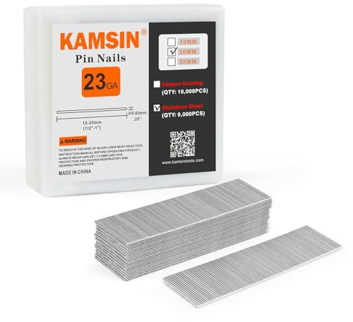 KAMSIN P620 Headless 23 Gauge Pin Nails, 3/4'' (20mm) Leg Length, Stainless Steel, 9,000 PCS/Box, Pin Nails & Fasteners for Pneumatic Pin Nailer Air Pin Nail Gun