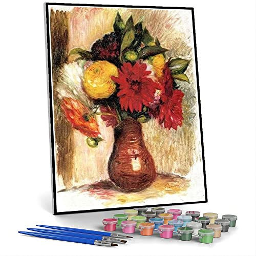 Auguste Renoir Peinture par Numéro pour Adulte Bouquet de Fleurs dans un Pichet Faïence Peinture par Numéro sur Toile pour Débutant