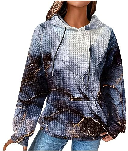 EMATOP Black Friday Pullover Damen Causal Baumwolle Hoodie Sport Langarm Sweatshirt mit Kapuze Langarmshirt Bunte Waffel Kapuzenpullover Winter Warm Vintage Kapuzenpulli Oberteile