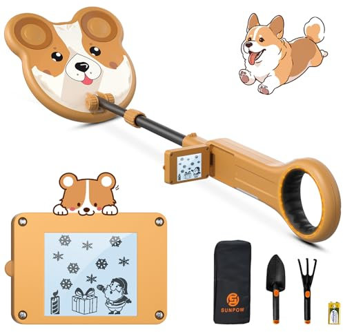 SUNPOW Metal Detector per Bambini, Bobina Impermeabile da 7, Metal Detector Leggero per Bambini con Display LCD Cartoon, Rilevatore Regolabile con Funzionamento con Un Clic, Regalo per Bambini 5-8