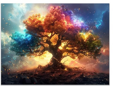 JOSUE Peinture Sur Toile Tableau Arbre De Vie Arbre abstrait Tableau Salon Sur Toile,Bleu, or Peintures Salon DéCoration Murale Impression- 50x70cm Sans cadre