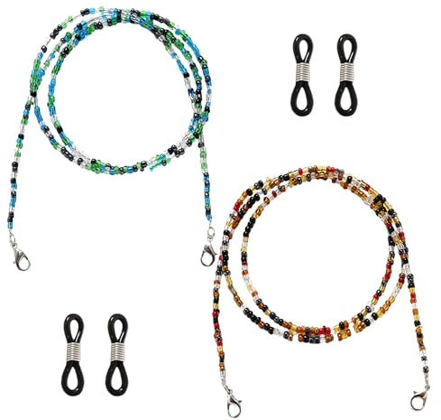 KSBBHDS 2 Bunte Perlen-Brillenketten, Rutschfeste Brillenkette, Verstellbare Brillenkette, Brillenzubehör, Geeignet Für Brillen, Sonnenbrillen, Lesebrillen