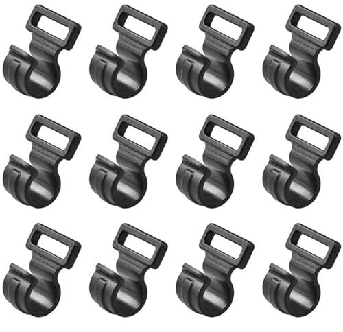 Tent Pole Clips, 12 Pcs C Clips Tarp Clips Tarp Rod Bracket Plastic Pole Clamp Fasteners for Outdoor Camping, Black 19mm