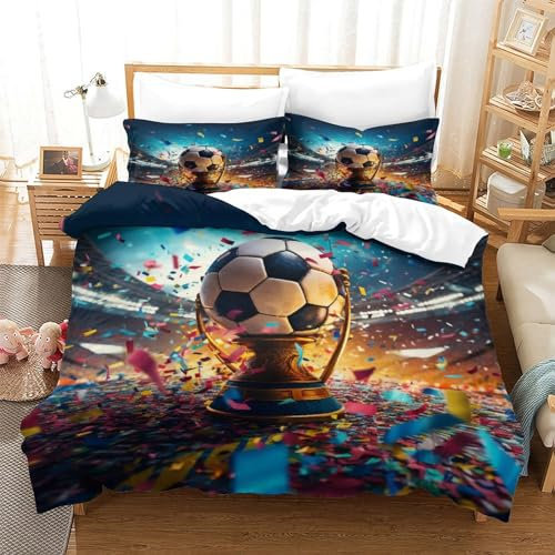 DCABEIOOE Fußball 3D Print Betten Motiv Bettwäsche Set Bettwäsche Bettbezug Und Kissenbezug Mit Reißverschluss Kinder Bettwäsche Single(140x200cm)