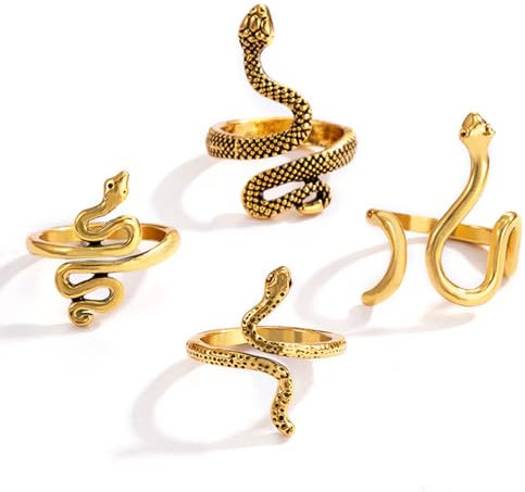 4 Stücke Schlangen Ring Set für Damen - Verschiedene Snake Schmuck, Stapelbare Gold Ringe, Vintage Schlangenring für Frauen, Mädchen, Freunde, Liebhaber und Selbst