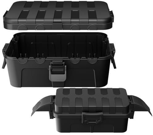 【2er Set】RESTMO große wasserdichte Kabelbox für den Außenbereich(32x22x13cm), gebündelt mit eine kleine Kabelbox mit abnehmbaren Schildabdeckungen(20,5x12,5x8cm) für Kabel, Zeitschaltuhr, Schwarz