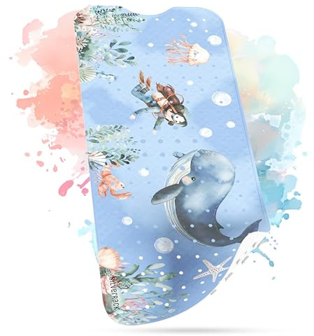 SilverRack Badewannenmatte Kinder rutschfest [100x40cm] - Antirutschmatte Badewanne BPA frei - Badematte Kinder - für Baby & Kinder - Antirutsch Matte - Bath Mat - Wal Unterwasserwelt Blau