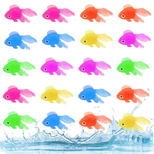 IKOPFLN Künstliche Bewegliche Fische,20PCS Plastik Schwimmende Fische Schwimmende Goldfisch Künstliche Schwimmende Fische Weiche Gummi Goldfische Spielzeuge für Goldfischbecken und Aquarien