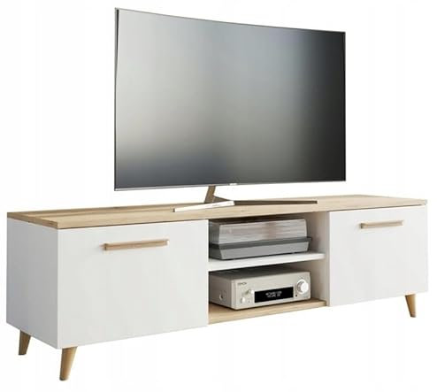 MATKAM Bergen TV Lowboard skandinavisch TV Unterteil Fernsehtisch, H46 x B120 x T40 cm (Weiß-Artisan Eiche)