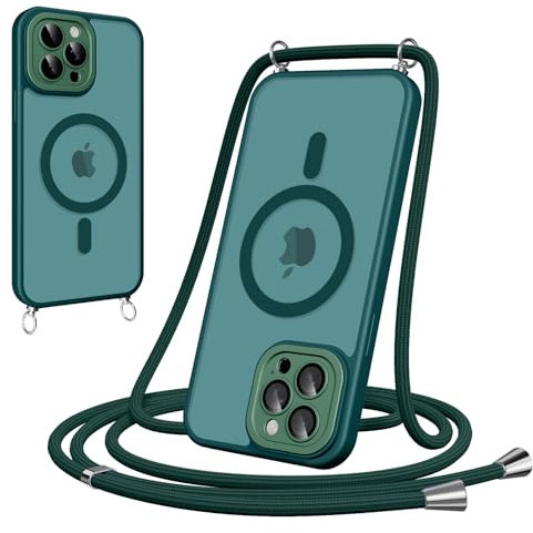 Woijrly Magnetische Handyband mit Band für iPhone 11 Pro Max Hülle - Necklace HandyHülle Durchscheinende mit Kameraschutz, justierbarer und Abnehmbarer Kette, Crossbody Magnet Clear Cover, Grün