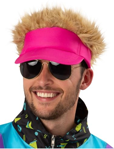 Smiffys Neon Pink Visor Hat with Hair Attached Fancy Dress Accessory for Adults Retro 80s Style Costume Cap with Blonde Spiked Wig Built In Perfect for Festivals Stag Dos and Themed Parties
