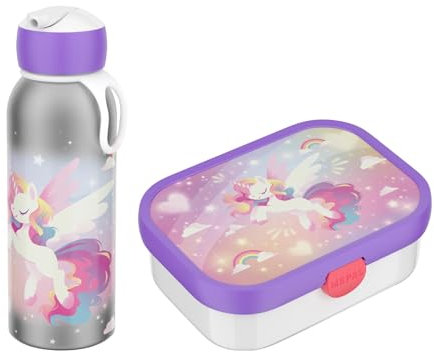 Mepal - Thermo-Lunchset Flip-Up Campus - Isolierte Edelstahl Trinkflasche für Kinder - 9 Stunden heiß & 12 Stunden kalt - Bento-Brotdose mit Einsatz & Gabel - Unicorn Glow