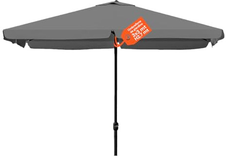 Avilia Parasol de jardin carré 3 x 3 m - Parasol de balcon avec manivelle, structure en acier et toile en polyester, parasols d'extérieur élégants et résistants, gris
