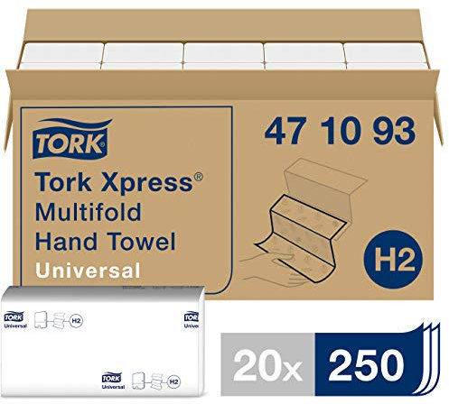 Tork Xpress Multifold Papierhandtücher 471093 - H2 Universal Falthandtücher für Handtuchspender - mehrfach gefaltet, 1-lagig, weiß - 20 x 250 Tücher