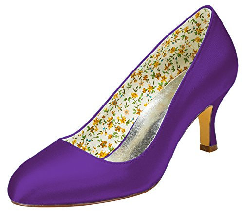 Emily Bridal Elfenbein Brautschuhe Kitten Heel Slip-On Pumps für Hochzeit (EU39, Lila)