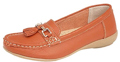 Jo & Joe Ladies Leather Loafer Shoes Plimsole Pumps Womens Flat Shoes Orange Size UK 4 EU 37