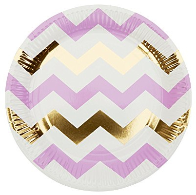 Neviti Pattern Works Paper Plates - Lilac & Gold Chevrons - Pack of 8