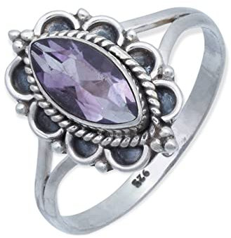 mantraroma Ring Silber Damen Amethyst facettiert Edelstein lila ausgefallen verspielt